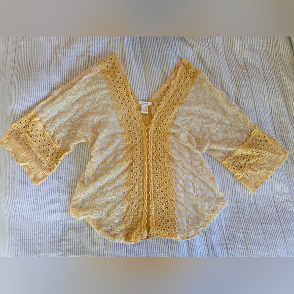 Sundance Mustard Yellow Embroidered Eyelet Mesh Top Boho Size M Sheer - Picture 1 of 6